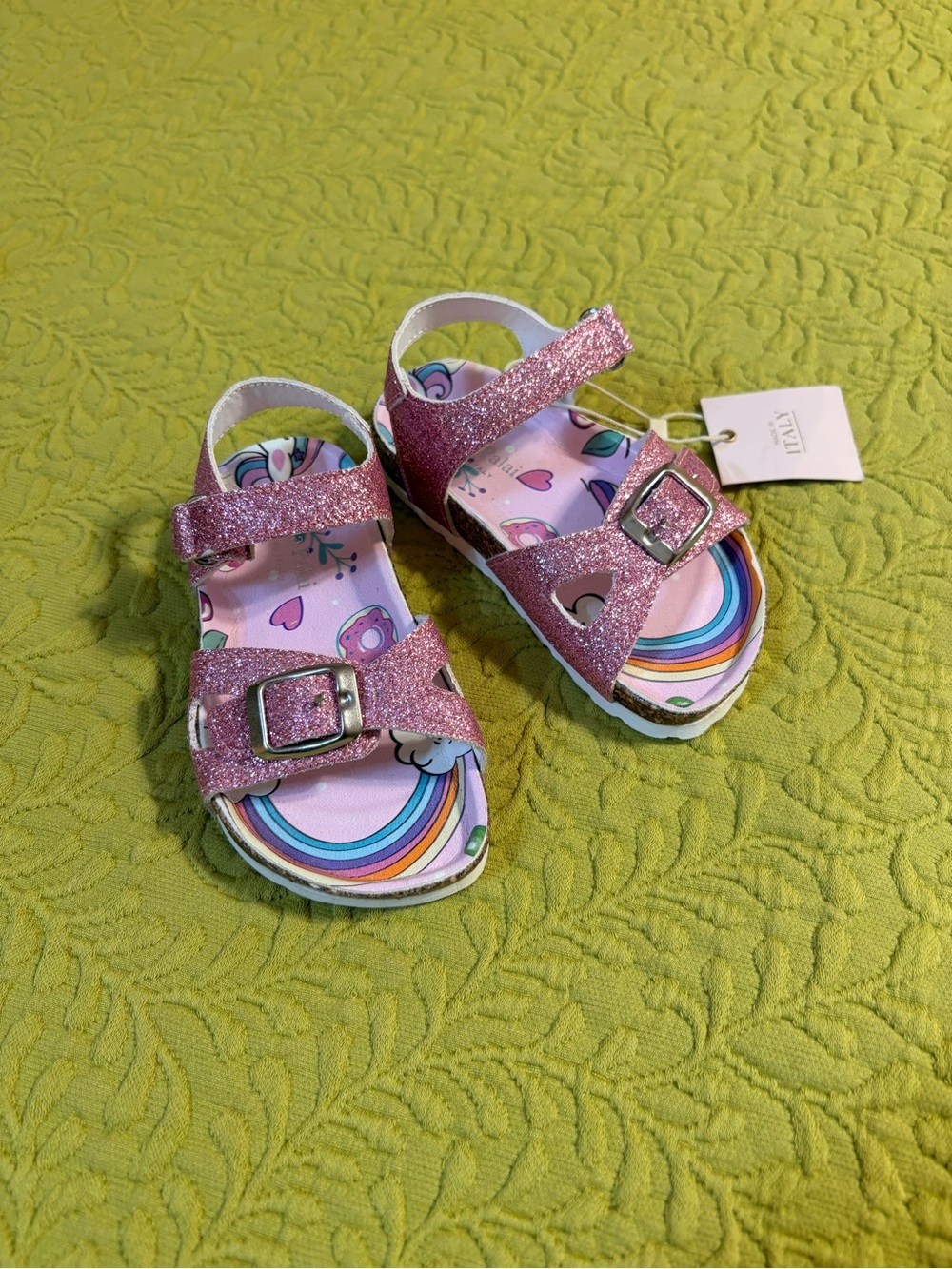 Giulia Palai Girls' Pink Glitter Rainbow Sandals Made in Italy